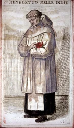 Ordine religioso: un monaco benedettino (incisione in O. Fialetti, XVI secolo)