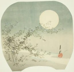 Luna piena e fiori autunnali presso il ruscello