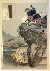 Mori Tahei a caccia di tigri, dai Disegni vari di Gekkō