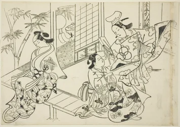 Narihira: La scena dello specchio (Narihira kagami no dan), dalla serie "Scene famose dai burattini giapponesi (Yamato irotake)"