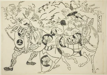 Il viaggio di Teika (Taika no michiyuki), dalla serie "Scene famose di spettacoli di marionette giapponesi (Yamato irotake)".