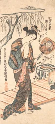 Donna in kimono allentato che esce dal bagno, ca. 1755