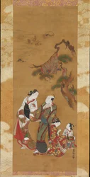Yukihira e due ancelle a Suma, XVIII secolo
