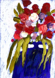 Fiori colorati in un vaso blu