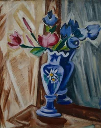 Vaso blu con fiori