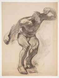Studio di modello, modello piegato in avanti visto di fronte