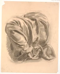 Studio di drappeggio, riposante su una gamba