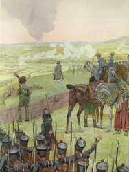 Napoleone, seduto su un tamburo, alla battaglia di Bautzen, 20-21 maggio 1813