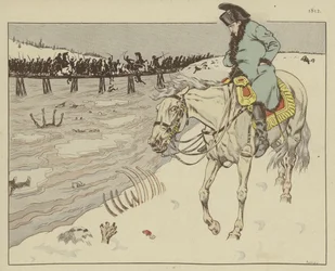 Napoleone osserva i resti della sua Grande Armée attraversare il fiume Berezina durante la ritirata da Mosca, 1812