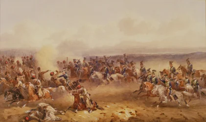 Uno squadrone del 10° Ussari sconfigge i russi a Tchernaya, 16 agosto 1855, c.1890