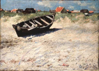 Barca alla spiaggia sud di Skagen