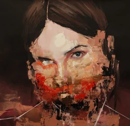 Modello distorto, 2019-24 (acrilico, pastello e olio su tela)