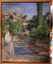 Paesaggio con ponte e fiume