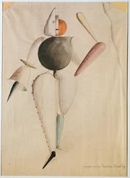 Bozzetto di costume per il Balletto Triadico, di Schlemmer, Oskar (1888-1943). Acquerello su carta