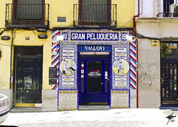 Barbiere con piastrelle blu