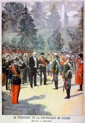 Felix Faure, Presidente della Francia, ricevuto al Peterhof, San Pietroburgo, Russia, 1897