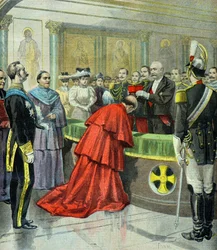 Felix Faure presenta la barra cardinalizia al nunzio pontificio Domenico Ferrata nel 1896 (Incisione)