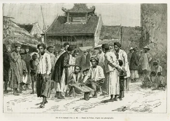 Gioco del sapeque. Incisione di Tofani, per illustrare la storia Trente mois au Tonkin, nel 1884, di Dr Paul Hocquard, in le tour du monde 1890, sotto la direzione di Edouard Charton (1807-1890), Hachette, Parigi.