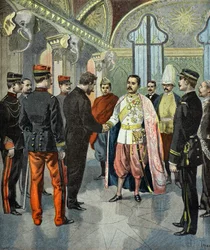 Paul Doumer ricevuto dal re Rama 5 del Siam nel 1899 (Incisione)