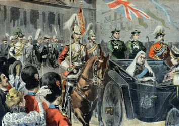 Giubileo di diamante della Regina Vittoria, il corteo nelle strade di Londra nel 1897 (Incisione)