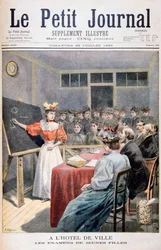 Ragazze che fanno esami in un Municipio, Francia, 1895