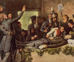 I Lützower davanti al cadavere di Körner, 26 agosto 1813 (litografia a colori ingrandita)