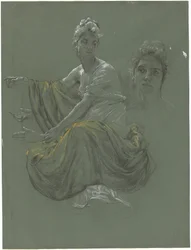 Giovane donna elegante in drappeggio classico