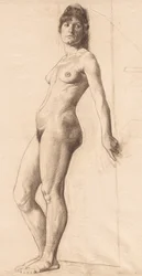 Modello nudo in piedi