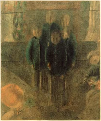 Cinque ragazzi in piedi con libri di canto