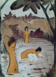 Tre bagnanti nello stagno