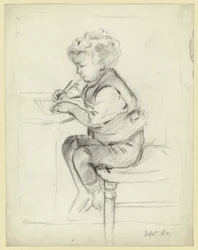 Ragazzo che scrive di profilo verso sinistra