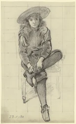 Ragazzo seduto in costume storico da „Preparazione per il ballo in maschera“
