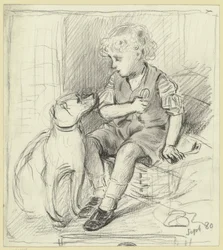 Ragazzo seduto con cane seduto