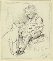 Ragazzo seduto con cane seduto