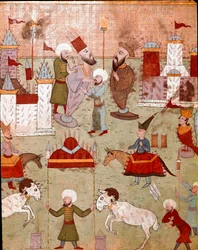 Festeggiamenti organizzati in occasione della circoncisione del figlio del sultano ottomano Murad II, preparazione dei fuochi d