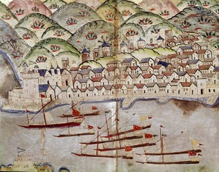 Arte ottomana: veduta di Marsiglia, Francia (miniatura)