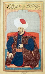 Impero Ottomano: ritratto del primo Sultano Osman I (1258-1326). Miniatura dal manoscritto 