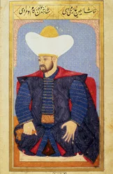 Impero Ottomano: ritratto del primo Sultano Ottomano Murad I (1326-1389). Miniatura dal manoscritto 