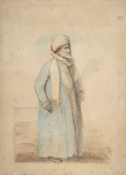 Uomo barbuto in costume orientale