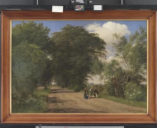 Una strada di campagna vicino alla tenuta di Vognserup, Zelanda. Il pittore J.Th. Lundbye che disegna lungo la strada