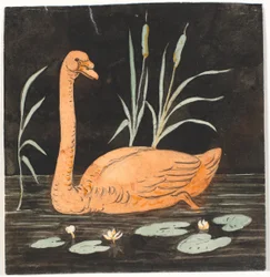 Un cigno su sfondo nero. Bozzetto decorativo.