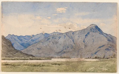 Paesaggio italiano con un fiume e montagne
