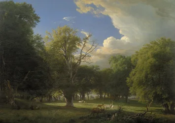 Pomeriggio estivo con un temporale passeggero. Il Parco dei Cervi a Jægersborg a nord di Copenaghen