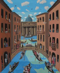 Rinoceronte sul ponte, 2025 (gesso colorato su legno)