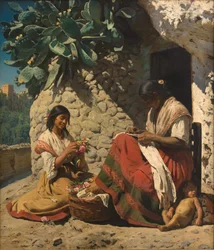 Due donne zingare fuori dalla loro casa. Spagna