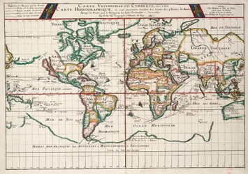 Carta che traccia le rotte dalla Francia e dalla Spagna, dei viaggi di andata e ritorno verso le Indie Occidentali e le Indie Orientali, con diramazioni per diverse destinazioni