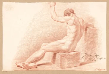 Nudo maschile seduto, visto di schiena