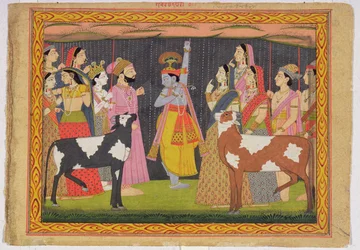 Krishna solleva il Monte Govardhana, dal Bhagavata Purana, Kulu, Himachal Pradesh, 1749