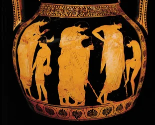 Incontro di amanti. Anfora a figure rosse. 510-500 A.C. ...