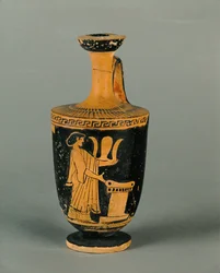 Donna su un altare. Piccola lekythos a figure rosse ...